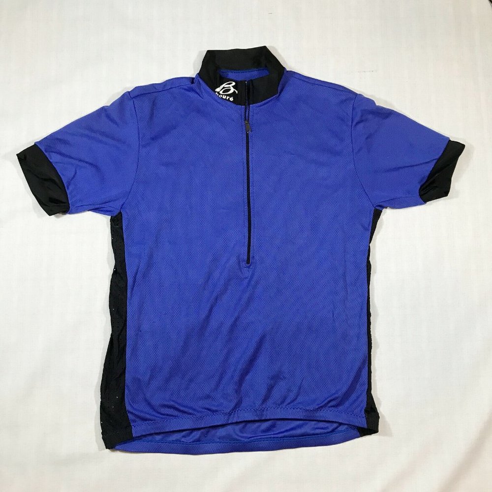Boure Mens L Blue Black Half Zip Short Sleeve Cycling Mountain Bike MTB Jersey